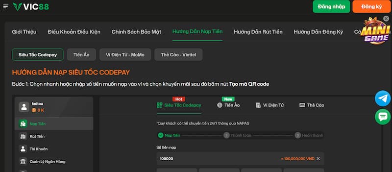 Nạp tiền Vic88