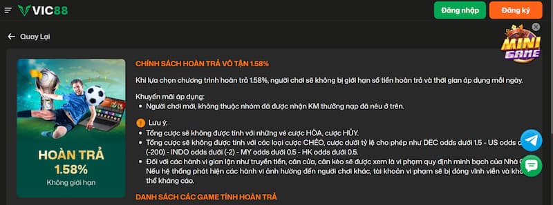 Vic88 ưu đãi hoàn trả cược 